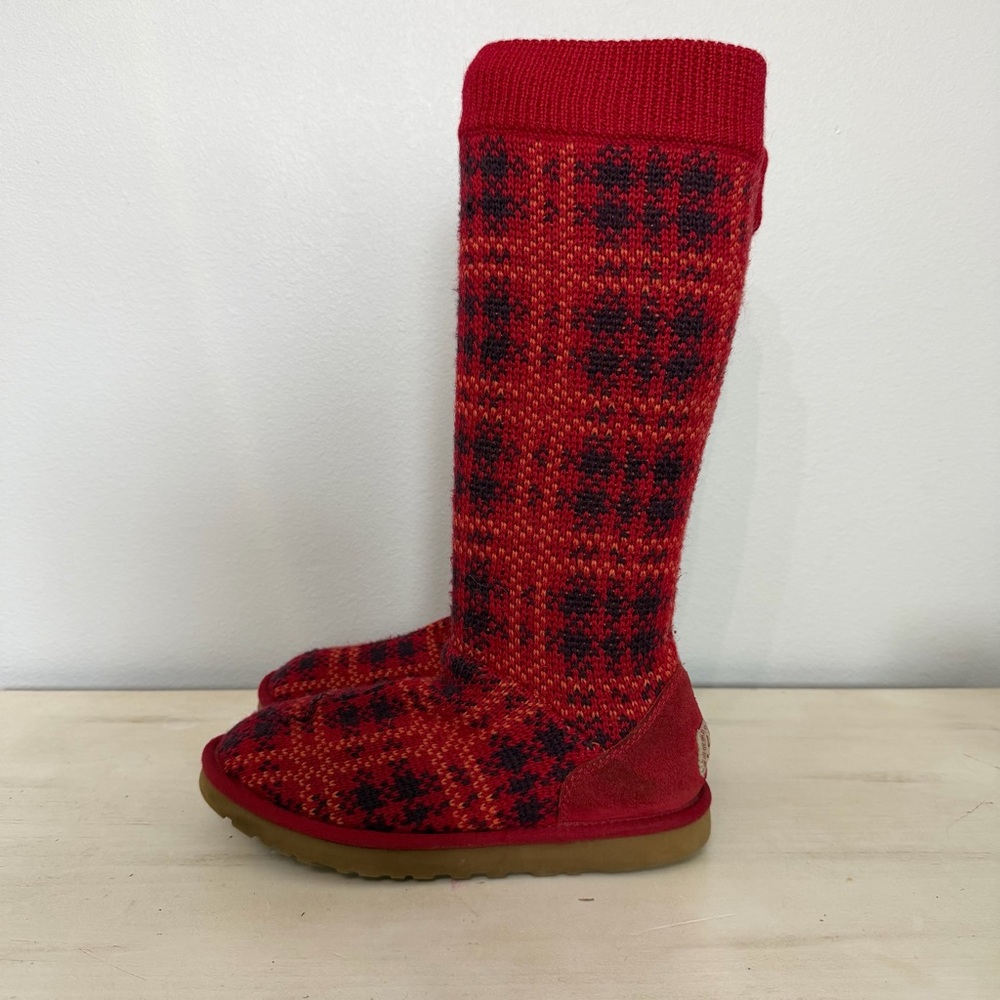 Ugg Carly Tartan Plaid Knited Sweater Boots